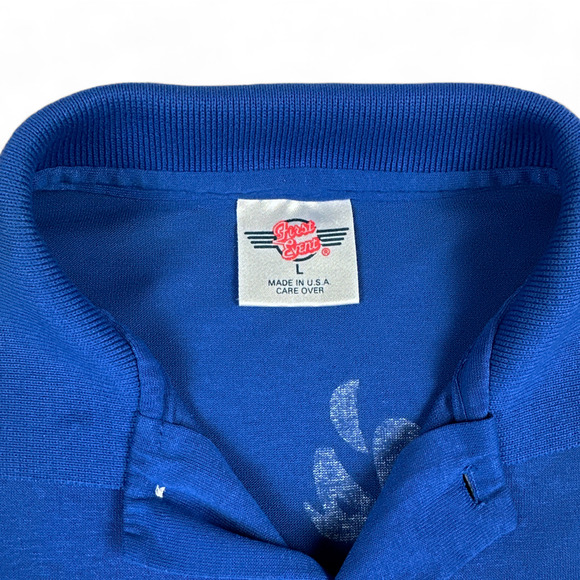 Vintage 80s Polo Shirt Adult MEDIUM Blue Bar Tavern Pocket Work Shirt CJs Club - Picture 4 of 6